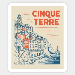 Cinque Terre Italy - Retro Illustrated Coastline Sticker